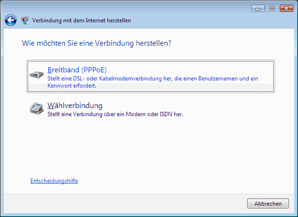 Anleitung DFÜ Verbindung DSL unter Windows Vista Teil 5